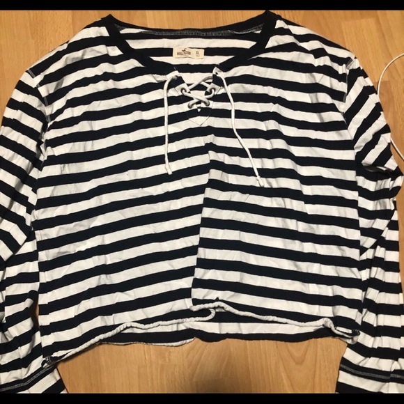 Hollister blue and white lace up long sleeve (XL) - Picture 2 of 3